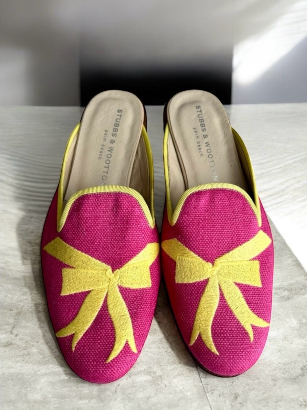 🆕 Stubbs & Wootton Flats Mules Embroidered Loafers Pink